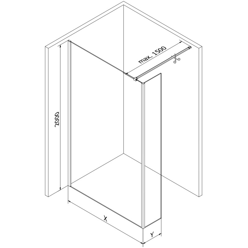 Mexen Kioto Duschabtrennung Walk-in 120 x 30 cm, schwarzer Rahmen, Gun Metal - 800-120-212-95-70-030