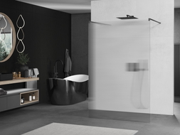 Mexen Kioto freistehende Duschwand 140 x 200 cm, Streifen 8 mm, Gun Metal - 800-140-002-95-09