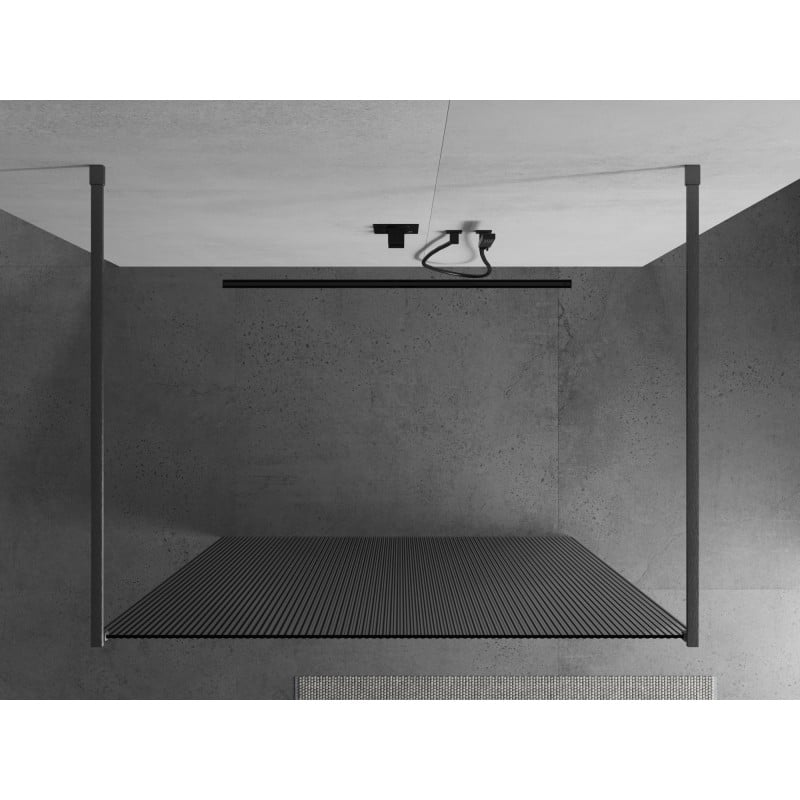 Mexen Kioto freistehende Duschwand 110 x 200 cm, Streifen 8 mm, gebürstetes Gun Gray - 800-110-002-66-09