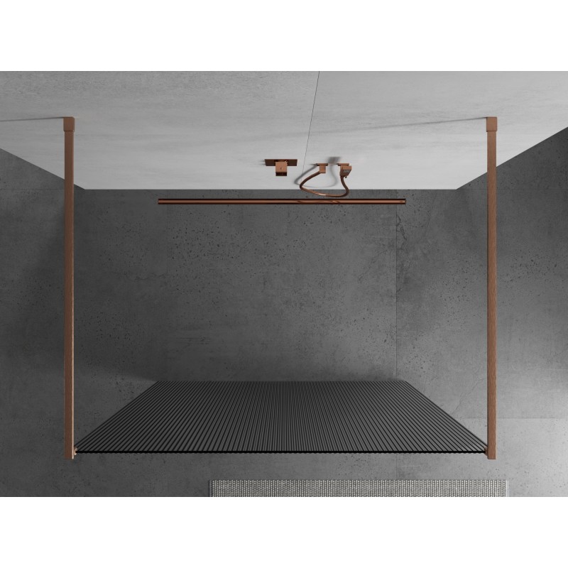Mexen Kioto freistehende Duschwand 120 x 200 cm, Streifen 8 mm, gebürstetes Kupfer - 800-120-002-65-09