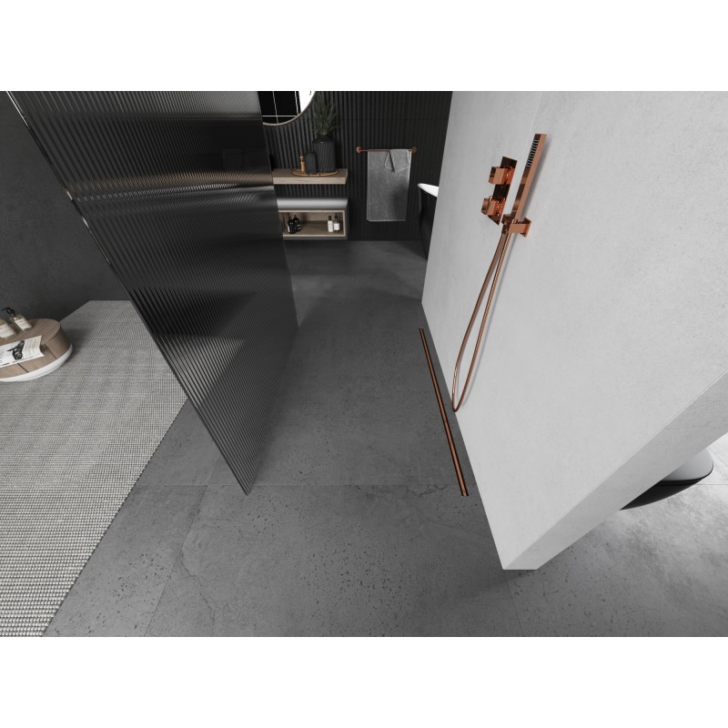 Mexen Kioto freistehende Duschwand 120 x 200 cm, Streifen 8 mm, gebürstetes Kupfer - 800-120-002-65-09