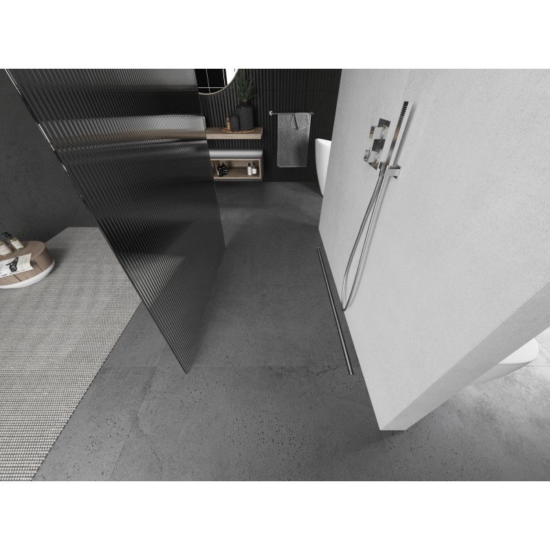 Mexen Kioto freistehende Duschwand 100 x 200 cm, Streifen 8 mm, gebürstetes Nickel - 800-100-002-97-09