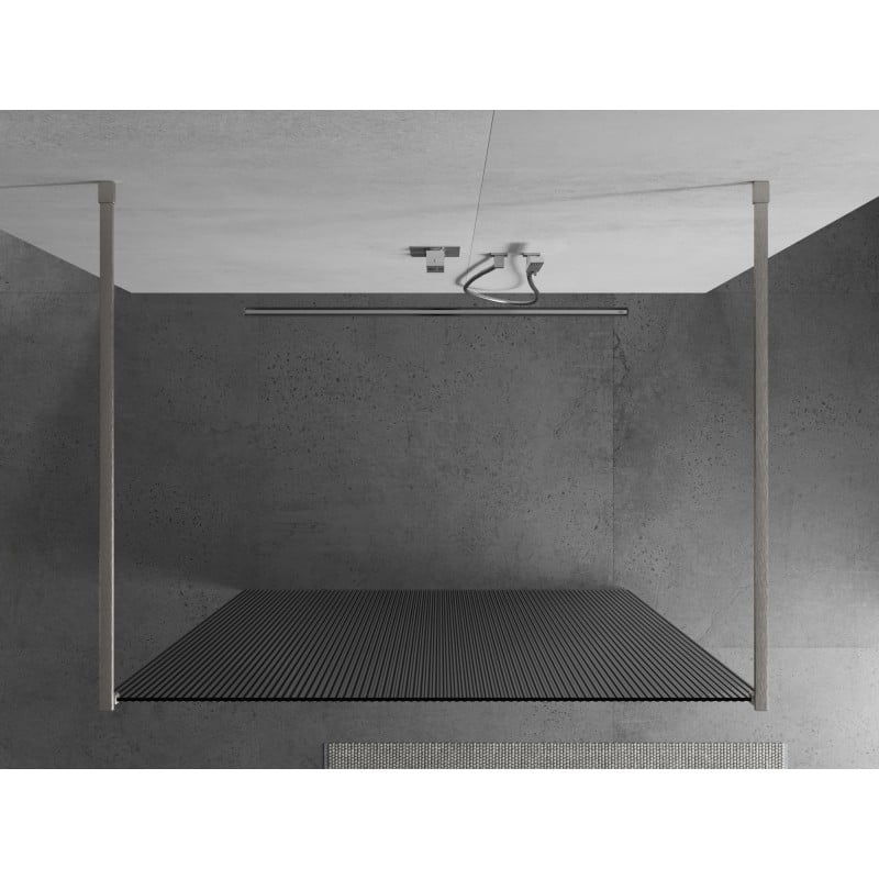 Mexen Kioto freistehende Duschwand 110 x 200 cm, Streifen 8 mm, gebürsteter Nickel - 800-110-002-97-09