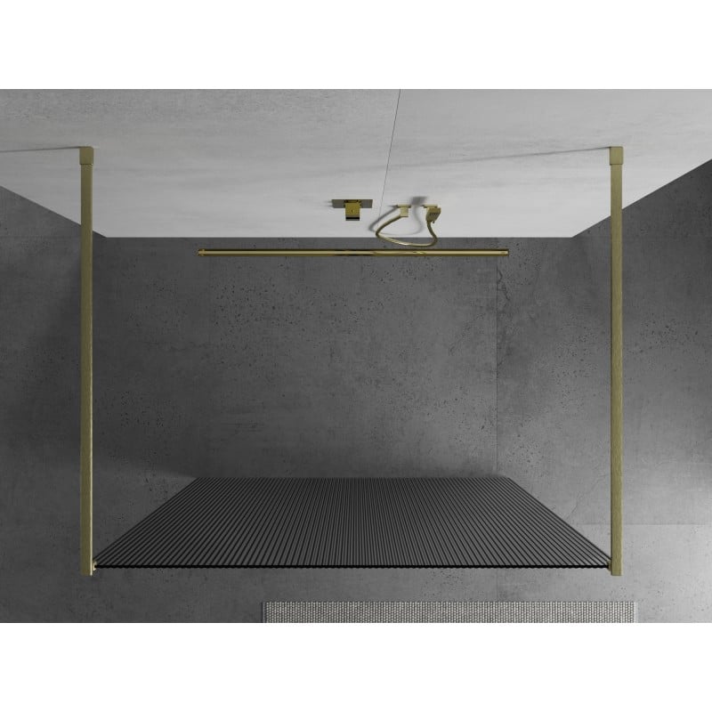 Mexen Kioto freistehende Duschwand 120 x 200 cm, gestreift 8 mm, gold gebürstet - 800-120-002-55-09
