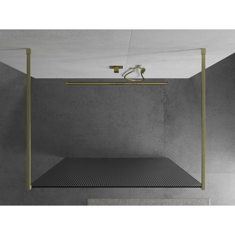 Mexen Kioto freistehende Duschwand 140 x 200 cm, Streifen 8 mm, gebürstetes Gold - 800-140-002-55-09