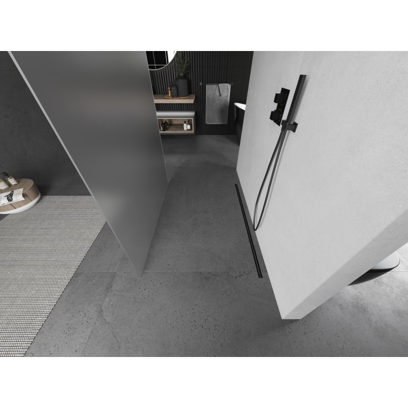 Mexen Kioto freistehende Duschwand 100 x 200 cm, Milchglas 8 mm, Gun Metal - 800-100-002-95-30