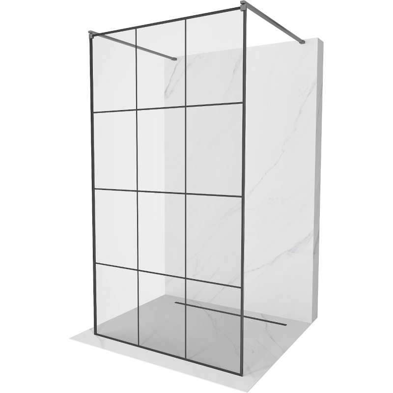 Mexen Kioto Freistehende Duschwand 110 x 200 cm, schwarzes Gitter 8 mm, Gun Metal - 800-110-002-95-77