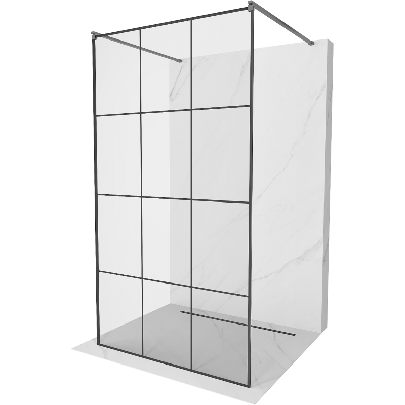 Mexen Kioto freistehende Duschwand 100 x 200 cm, schwarzes Gitter 8 mm, Gun Metal - 800-100-002-95-77