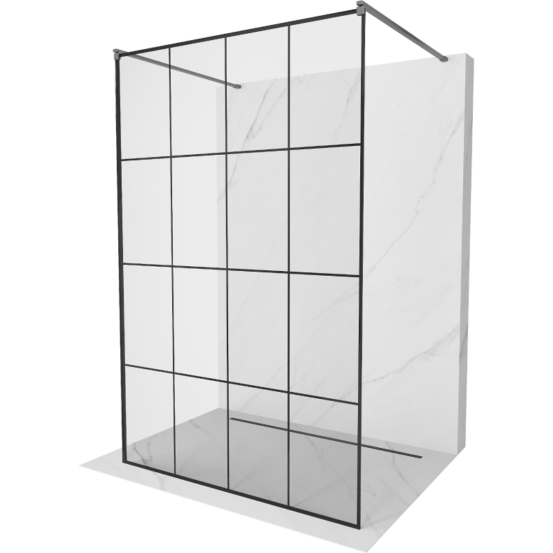 Mexen Kioto Freistehende Duschwand 140 x 200 cm, schwarzes Gitter 8 mm, Gun Metal - 800-140-002-95-77