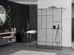 Mexen Kioto freistehende Duschwand 100 x 200 cm, schwarzes Muster 8 mm, Gunmetal - 800-100-002-95-78