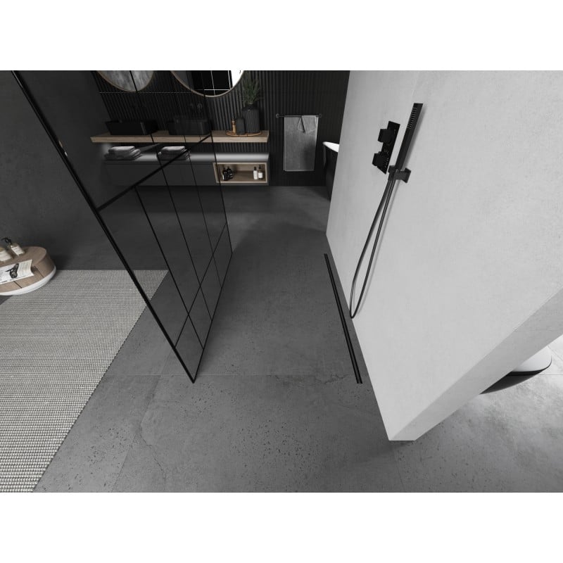Mexen Kioto freistehende Duschwand 120 x 200 cm, schwarzes Muster 8 mm, Gun Metal - 800-120-002-95-78