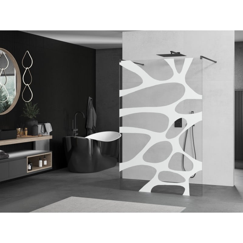Mexen Kioto freistehende Duschwand 100 x 200 cm, weiße Welle 8 mm, Gunmetal - 800-100-002-95-97
