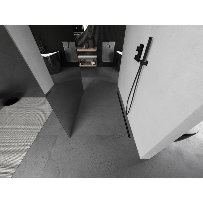 Mexen Kioto freistehende Duschwand 110 x 200 cm, Spiegel 8 mm, Gun Metal - 800-110-002-95-50