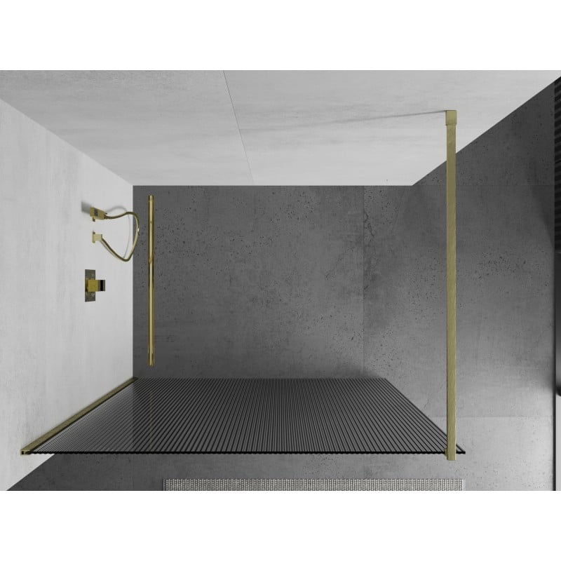 Mexen Kioto Duschwand Walk-in 70 x 200 cm, Streifen 8 mm, gebürstetes Gold - 800-070-101-55-09