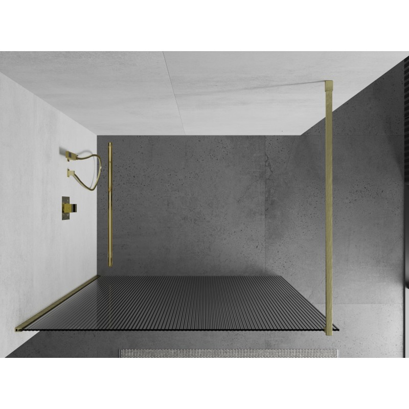 Mexen Kioto Duschwand Walk-in 80 x 200 cm, Streifen 8 mm, gebürstetes Gold - 800-080-101-55-09