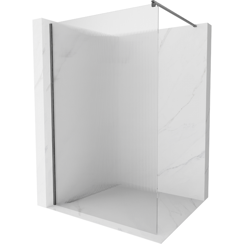 Mexen Kioto Duschwand Walk-in 120 x 200 cm, Streifen 8 mm, gebürstet Gun Gray - 800-120-101-66-09