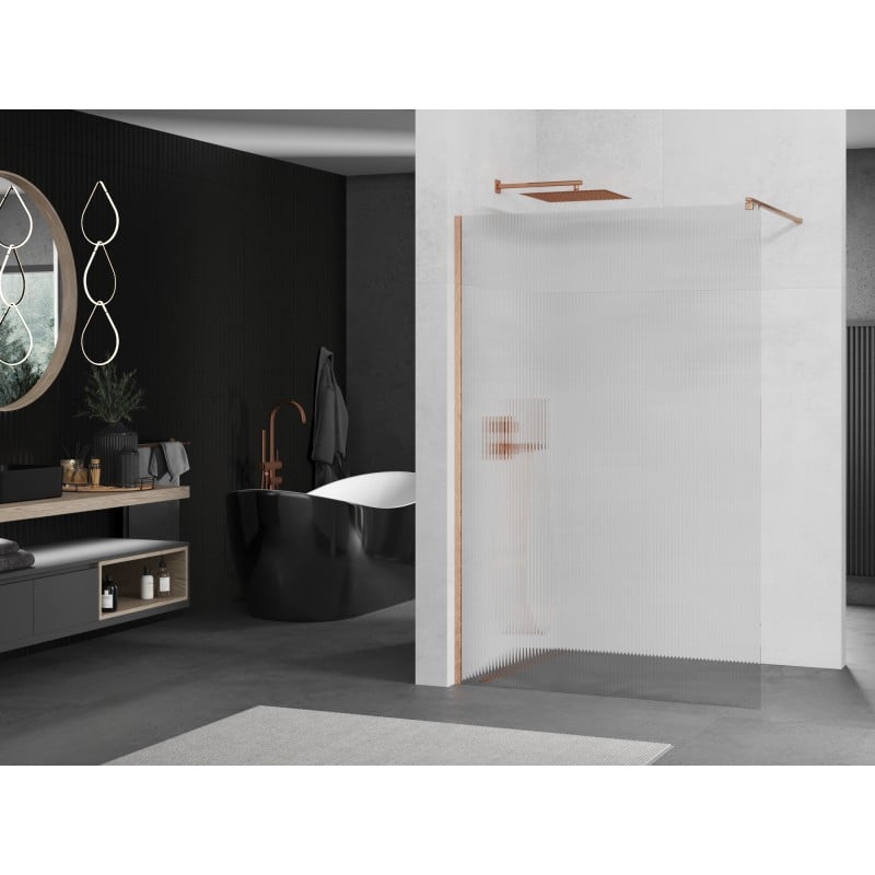 Mexen Kioto Duschwand Walk-in 90 x 200 cm, Streifen 8 mm, gebürstetes Kupfer - 800-090-101-65-09