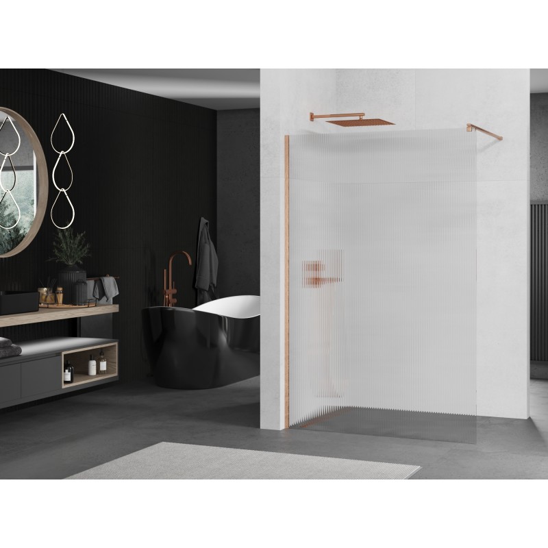 Mexen Kioto Duschwand Walk-in 120 x 200 cm, Streifen 8 mm, gebürstetes Kupfer - 800-120-101-65-09