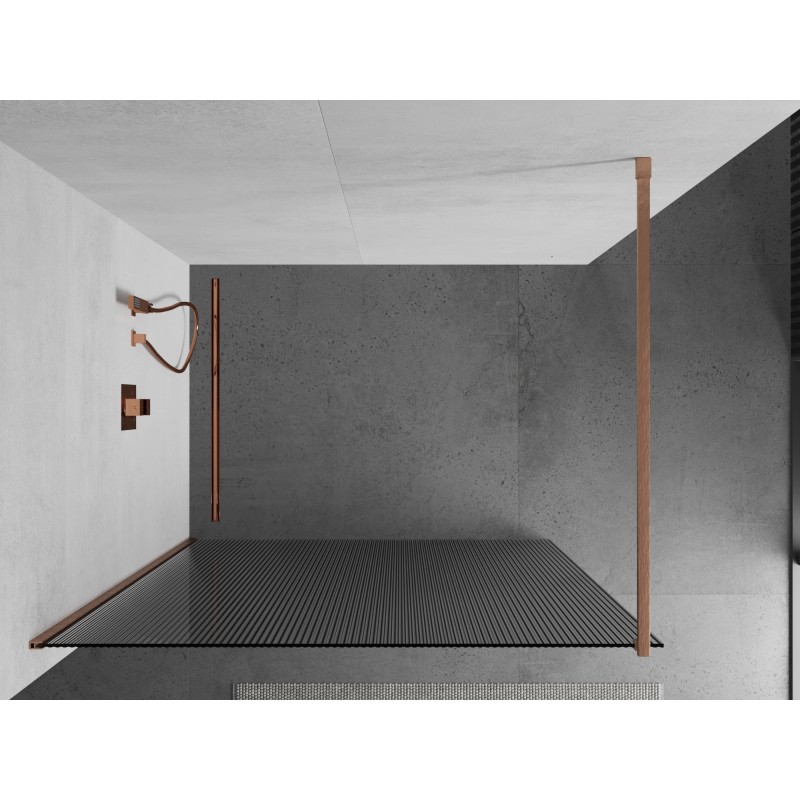 Mexen Kioto Duschwand Walk-in 120 x 200 cm, Streifen 8 mm, gebürstetes Kupfer - 800-120-101-65-09