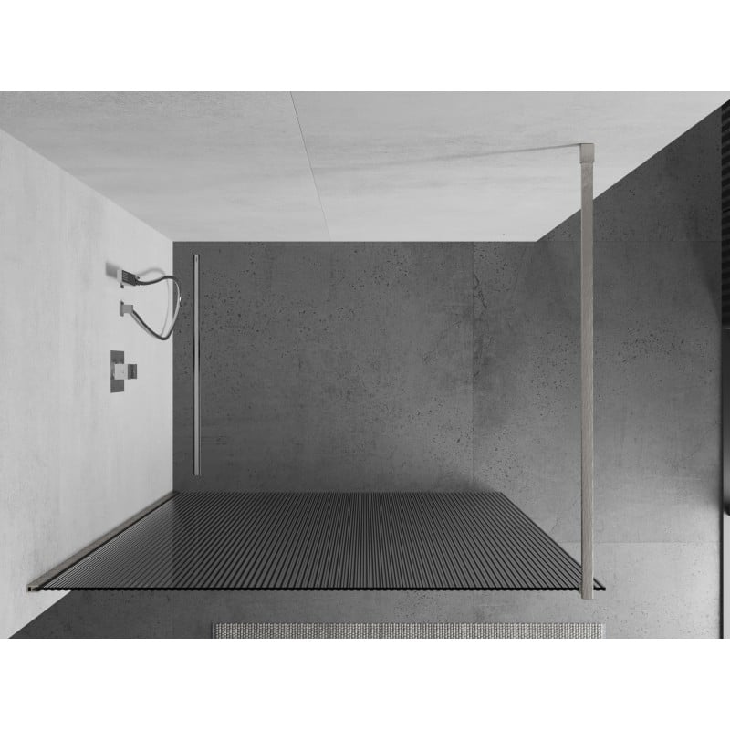 Mexen Kioto Duschwand Walk-in 100 x 200 cm, Streifen 8 mm, gebürsteter Nickel - 800-100-101-97-09