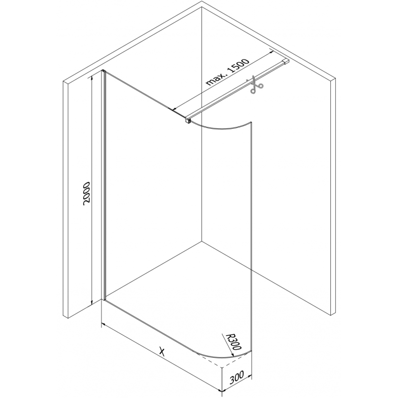 Mexen Kioto-R abgerundete Duschwand Walk In 150 x 200 cm, transparent 8 mm, weiß - 800-150-101-20-06