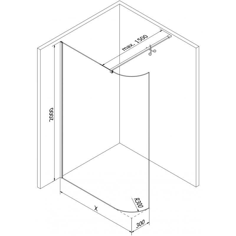 Mexen Kioto-R abgerundete Walk-in-Duschwand 130 x 200 cm, transparent 8 mm, schwarz - 800-130-101-70-06
