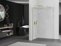 Mexen Kioto-R Abgerundete Walk-in-Duschwand 120 x 200 cm, transparent 8 mm, gold gebürstet - 800-120-101-55-06