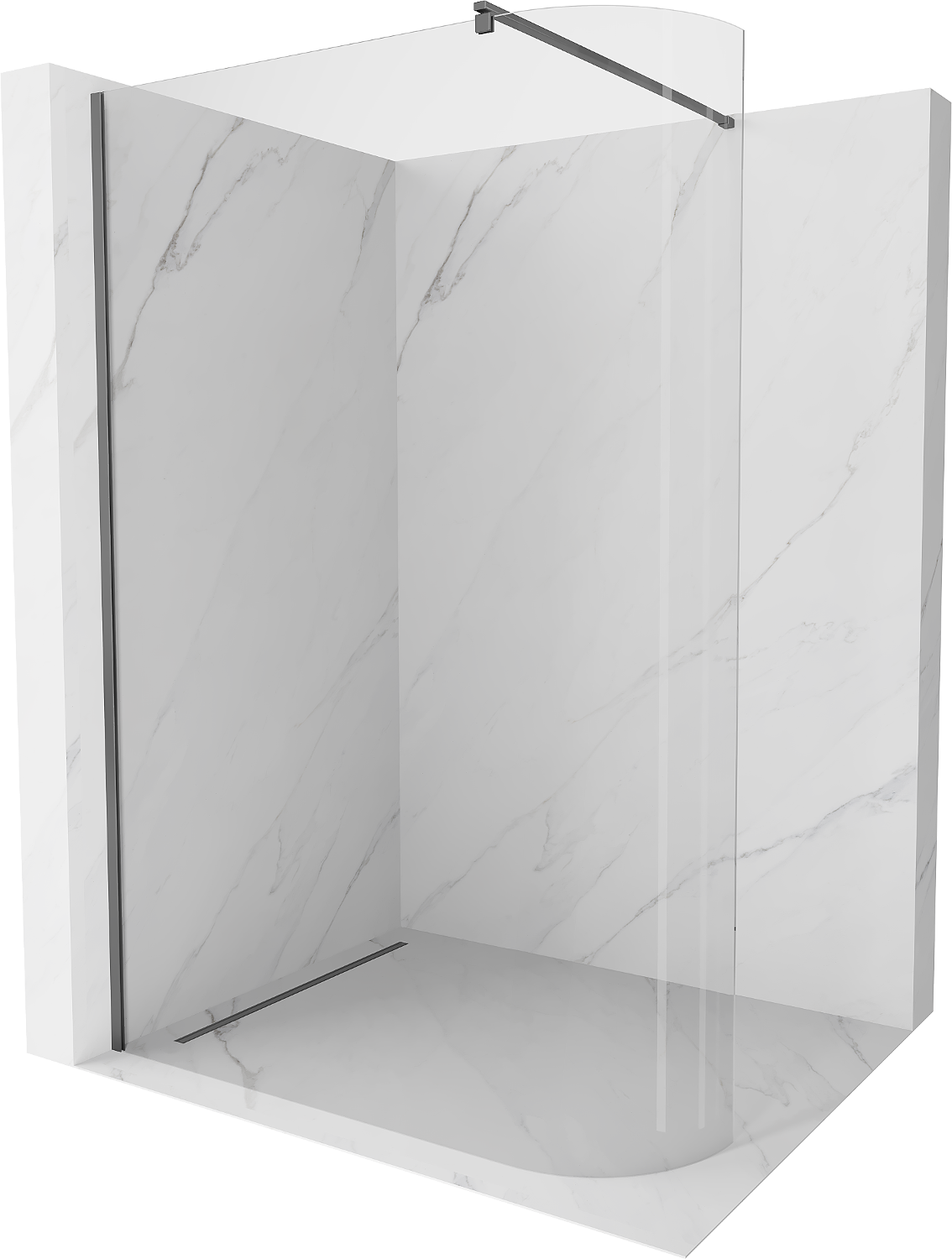 Mexen Kioto abgerundete Walk-in-Dusche 130 x 200 cm, transparent 8 mm, gun metal - 800-130-101-95-06