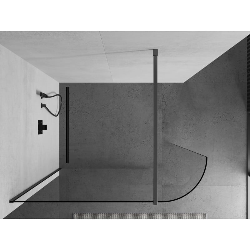 Mexen Kioto-R abgerundete Duschwand Walk-in 150 x 200 cm, transparent 8 mm, Gun Metal - 800-150-101-95-06
