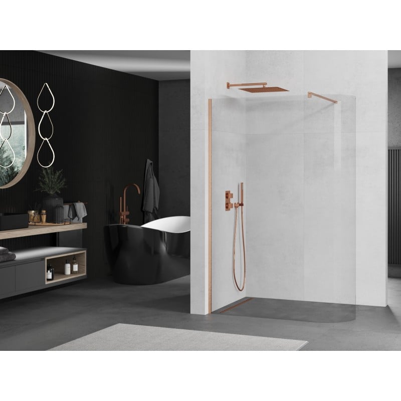 Mexen Kioto-R Runde Duschwand Walk-in 100 x 200 cm, transparent 8 mm, gebürstetes Kupfer - 800-100-101-65-06