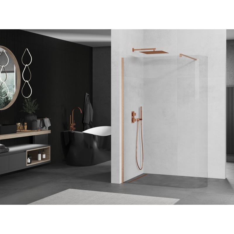 Mexen Kioto-R Abgerundete Duschwand Walk-in 160 x 200 cm, transparent 8 mm, gebürstetes Kupfer - 800-160-101-65-06