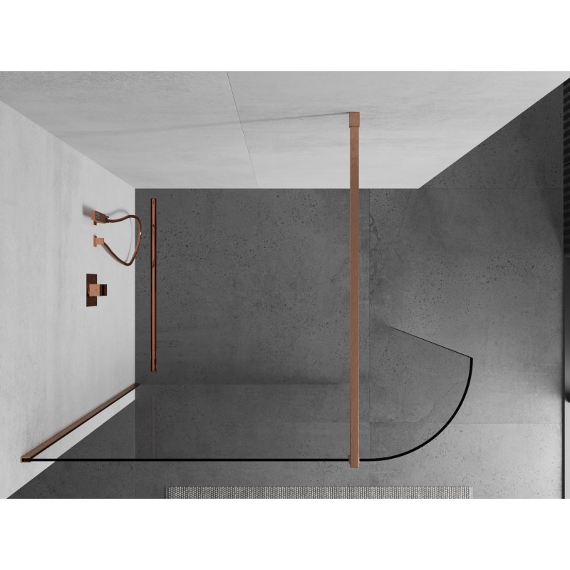 Mexen Kioto-R Abgerundete Duschwand Walk-in 160 x 200 cm, transparent 8 mm, gebürstetes Kupfer - 800-160-101-65-06
