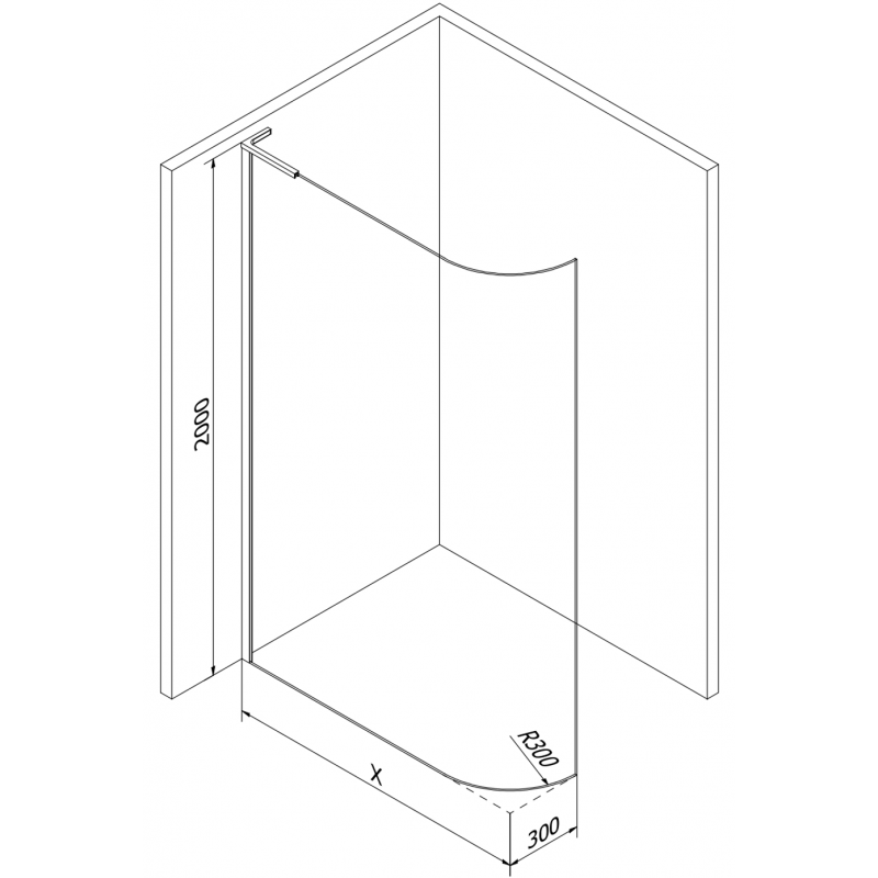 Mexen Kioto-R L Runddusche Walk-in 90 x 200 cm, transparent, schwarz - 800-090-103-70-06