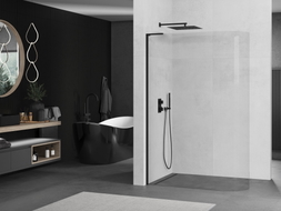 Mexen Kioto-R L Runddusche Walk-in 120 x 200 cm, transparent, schwarz - 800-120-103-70-06