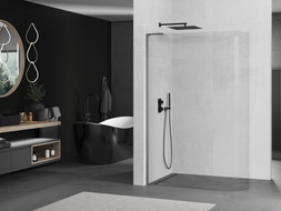 Mexen Kioto-R L abgerundete Duschwand Walk-in 90 x 200 cm, transparent, gebürstet Gun Gray - 800-090-103-66-06