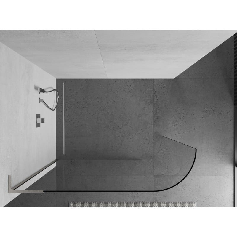 Mexen Kioto-R L Runde Duschwand Walk-in 90 x 200 cm, transparent, gebürsteter Nickel - 800-090-103-97-06