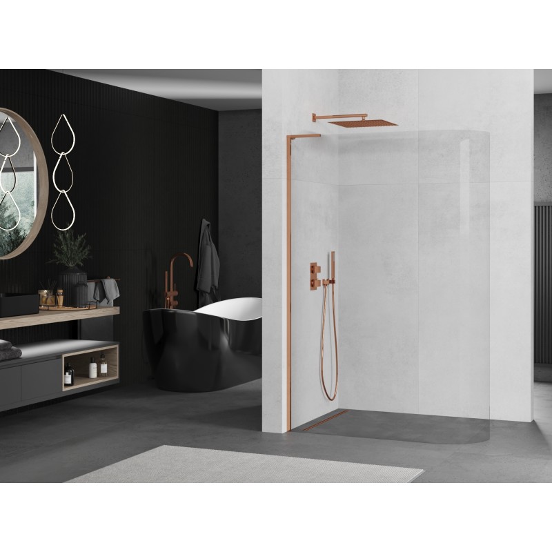 Mexen Kioto-R L Duschwand abgerundet Walk-in 120 x 200 cm, transparent, Roségold - 800-120-103-60-06