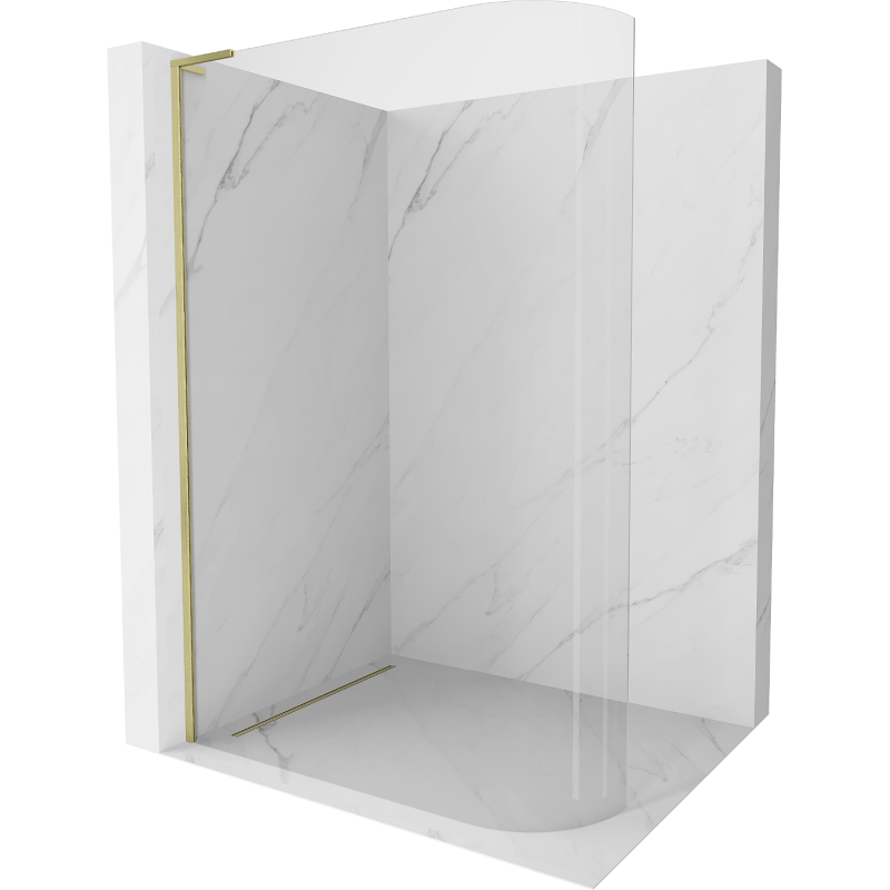 Mexen Kioto-R L Runde Duschwand Walk-in 90 x 200 cm, transparent, gebürstetes Gold - 800-090-103-55-06