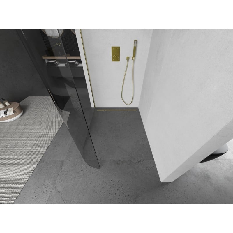 Mexen Kioto-R L Rundduschwand Walk-in 100 x 200 cm, transparent, gebürstetes Gold - 800-100-103-55-06