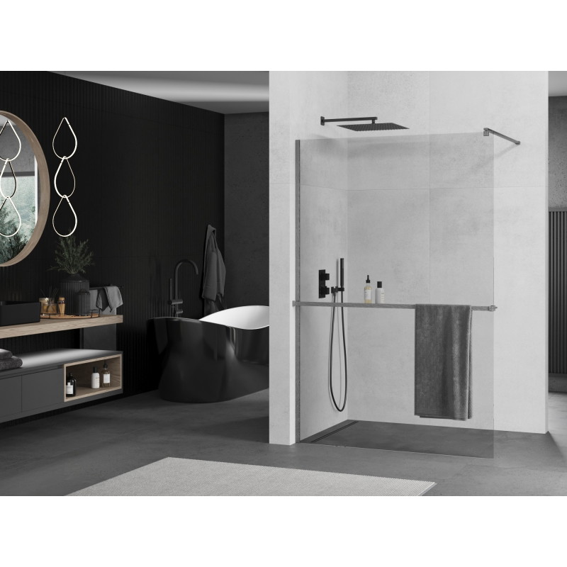 Mexen Kioto+ Duschwand mit Ablage Walk-in 70 x 200 cm, transparent, gebürstet gun gray - 800-070-121-66-00