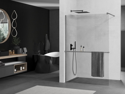 Mexen Kioto+ Duschwand mit Ablage Walk-in 80 x 200 cm, transparent, gun gray gebürstet - 800-080-121-66-00