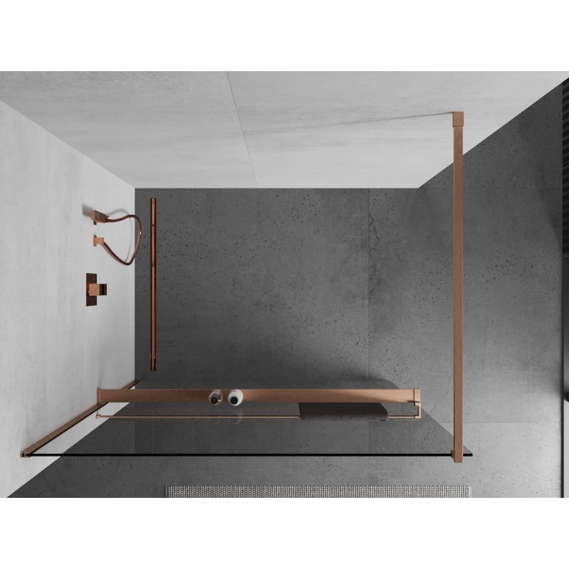 Mexen Kioto+ Duschwand mit Regal Walk-in 75 x 200 cm, transparent, gebürstetes Kupfer - 800-075-121-65-00