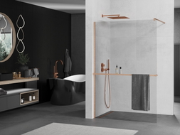 Mexen Kioto+ Duschwand mit Ablage Walk-in 120 x 200 cm, transparent, gebürstetes Kupfer - 800-120-121-65-00