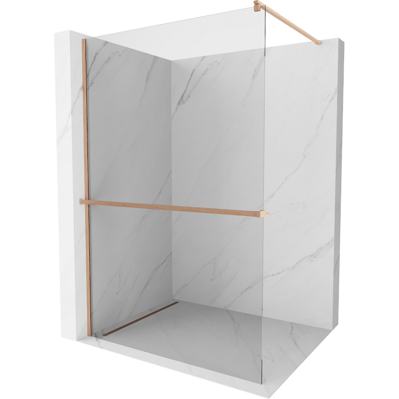 Mexen Kioto+ Duschwand mit Ablage Walk-in 120 x 200 cm, transparent, gebürstetes Kupfer - 800-120-121-65-00