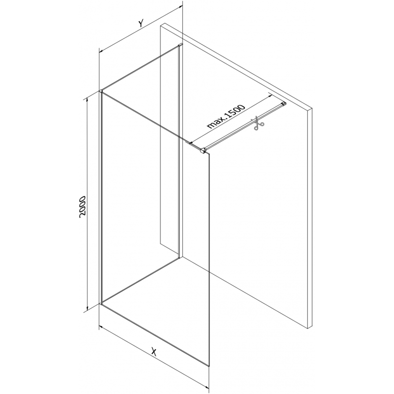 Mexen Kioto Duschwand Walk-in 130 x 100 cm, transparent, schwarz - 800-130-212-70-00-100