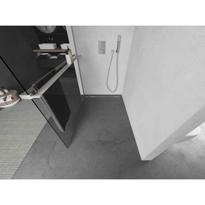 Mexen Kioto+ Duschwand mit Regal Walk-in 95 x 200 cm, transparent, gebürsteter Nickel - 800-095-121-97-00