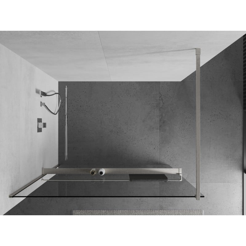 Mexen Kioto+ Duschwand mit Regal Walk-in 95 x 200 cm, transparent, gebürsteter Nickel - 800-095-121-97-00