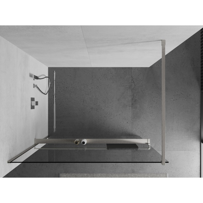 Mexen Kioto+ Duschwand mit Regal Walk-in 120 x 200 cm, transparent, gebürsteter Nickel - 800-120-121-97-00