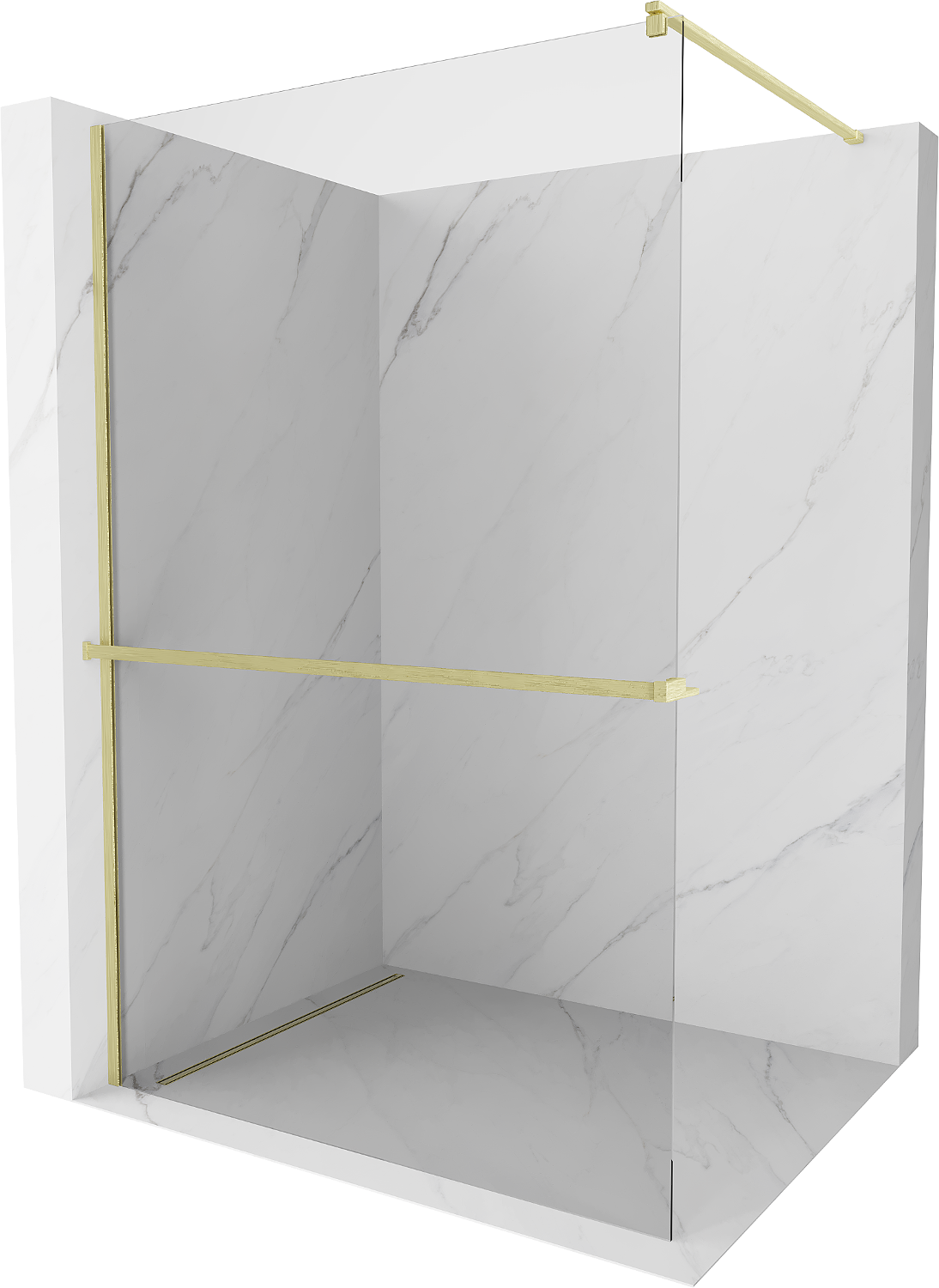 Mexen Kioto+ Duschwand mit Walk-in-Regal 75 x 200 cm, transparent, gebürstetes Gold - 800-075-121-55-00