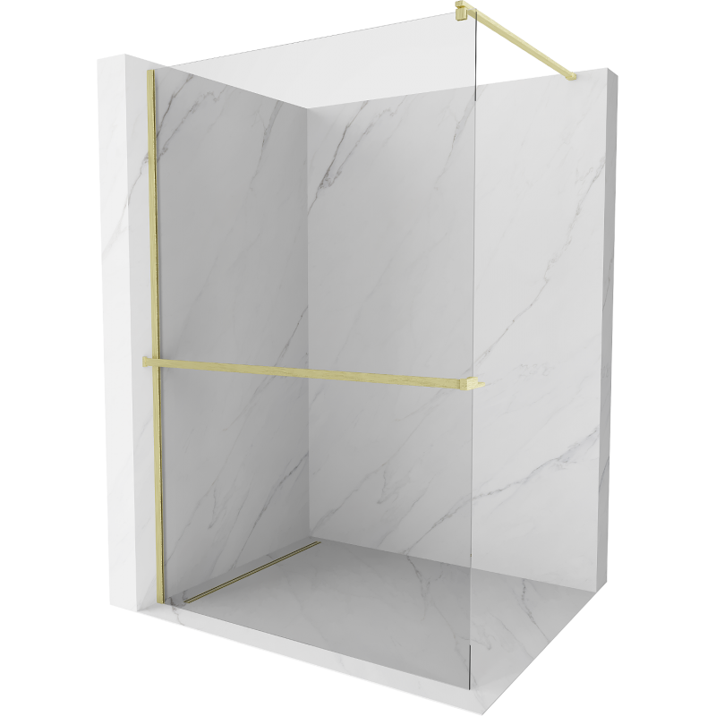 Mexen Kioto+ Duschwand mit Ablage Walk-in 115 x 200 cm, transparent, gebürstetes Gold - 800-115-121-55-00